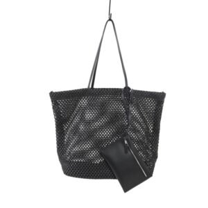 Women's Black Woven Tote Bag With Pouch