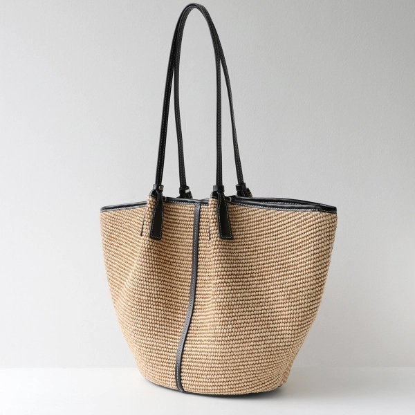 Women's Woven Tote Bag With Leather Trim - Image 5