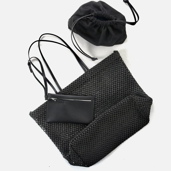 Women's Black Woven Tote Bag With Pouch - Image 2