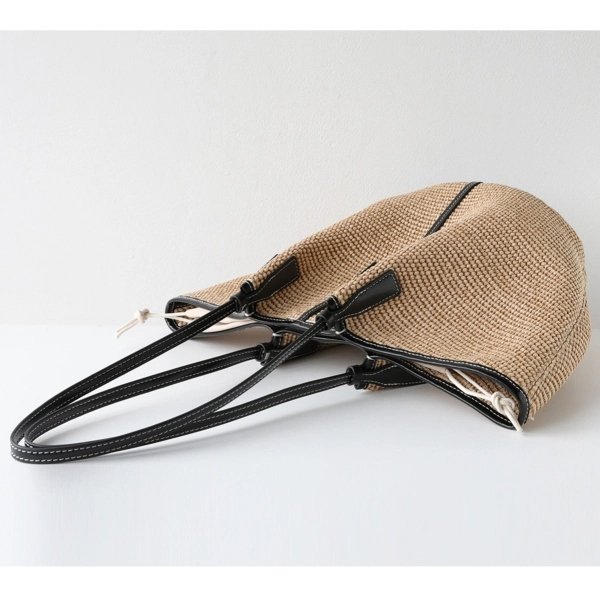 Women's Woven Tote Bag With Leather Trim - Image 4