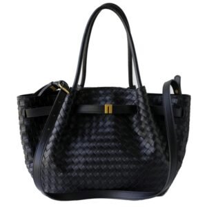 Women's Black Woven Leather Tote Bag