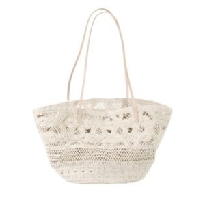 Women's White Woven Open Top Tote Bag