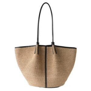 Women's Woven Tote Bag With Leather Trim