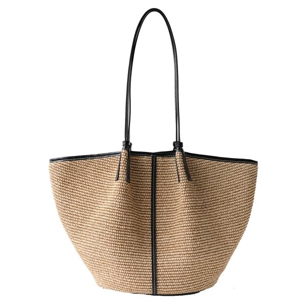 Women's Woven Tote Bag With Leather Trim