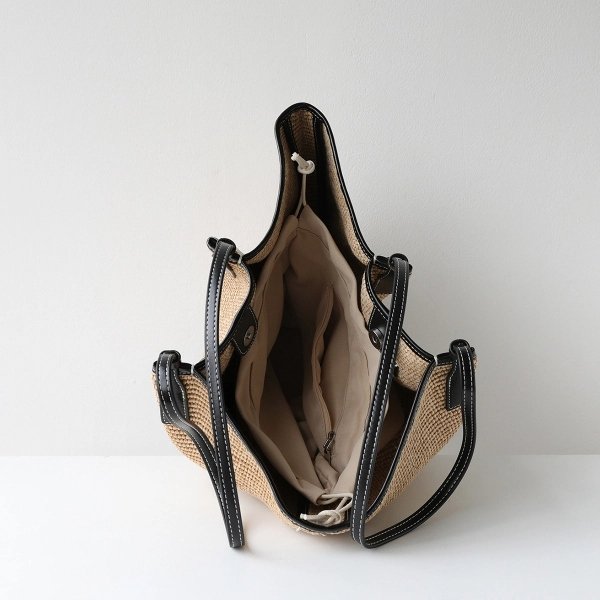 Women's Woven Tote Bag With Leather Trim - Image 2